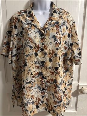 Nikki Floral Button Down Top in Cream and Brown Size 20W